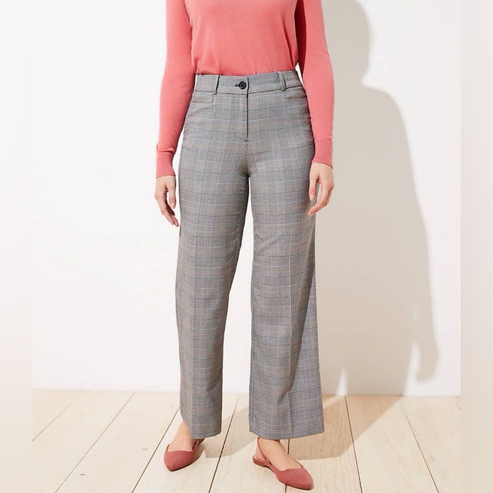 LOFT Plaid High Waist Wide Leg Trousers | Size 4